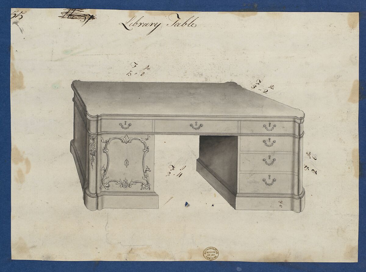 Library Table, from Chippendale Drawings, Vol. II, Thomas Chippendale (British, baptised Otley, West Yorkshire 1718–1779 London), Black ink, gray wash 