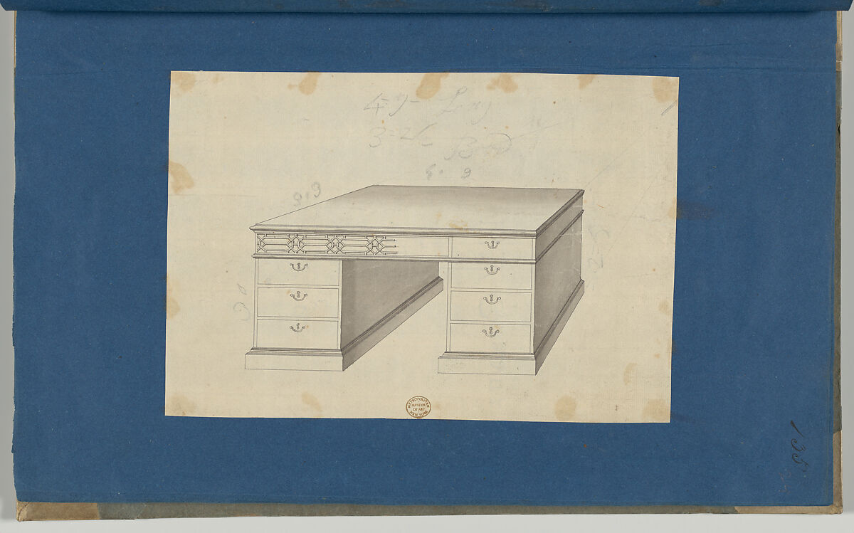 Library Table, from Chippendale Drawings, Vol. II, Thomas Chippendale (British, baptised Otley, West Yorkshire 1718–1779 London), Black ink, gray wash