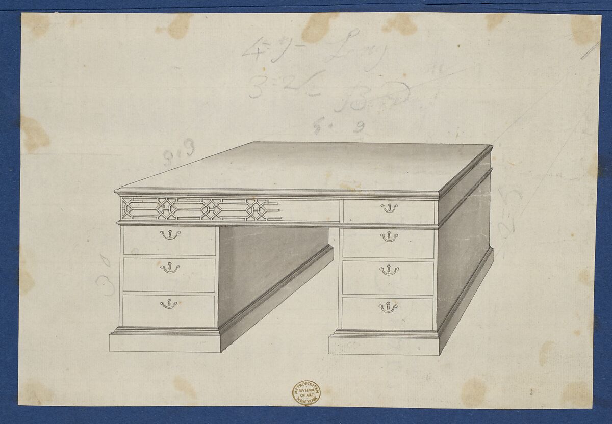 Library Table, from Chippendale Drawings, Vol. II, Thomas Chippendale (British, baptised Otley, West Yorkshire 1718–1779 London), Black ink, gray wash 