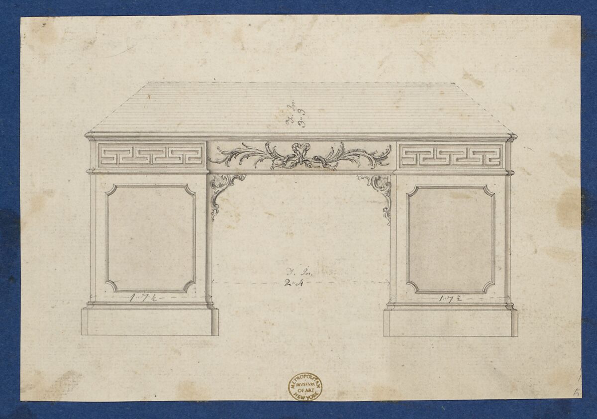 Library Table, from Chippendale Drawings, Vol. II, Thomas Chippendale (British, baptised Otley, West Yorkshire 1718–1779 London), Black ink, gray wash 