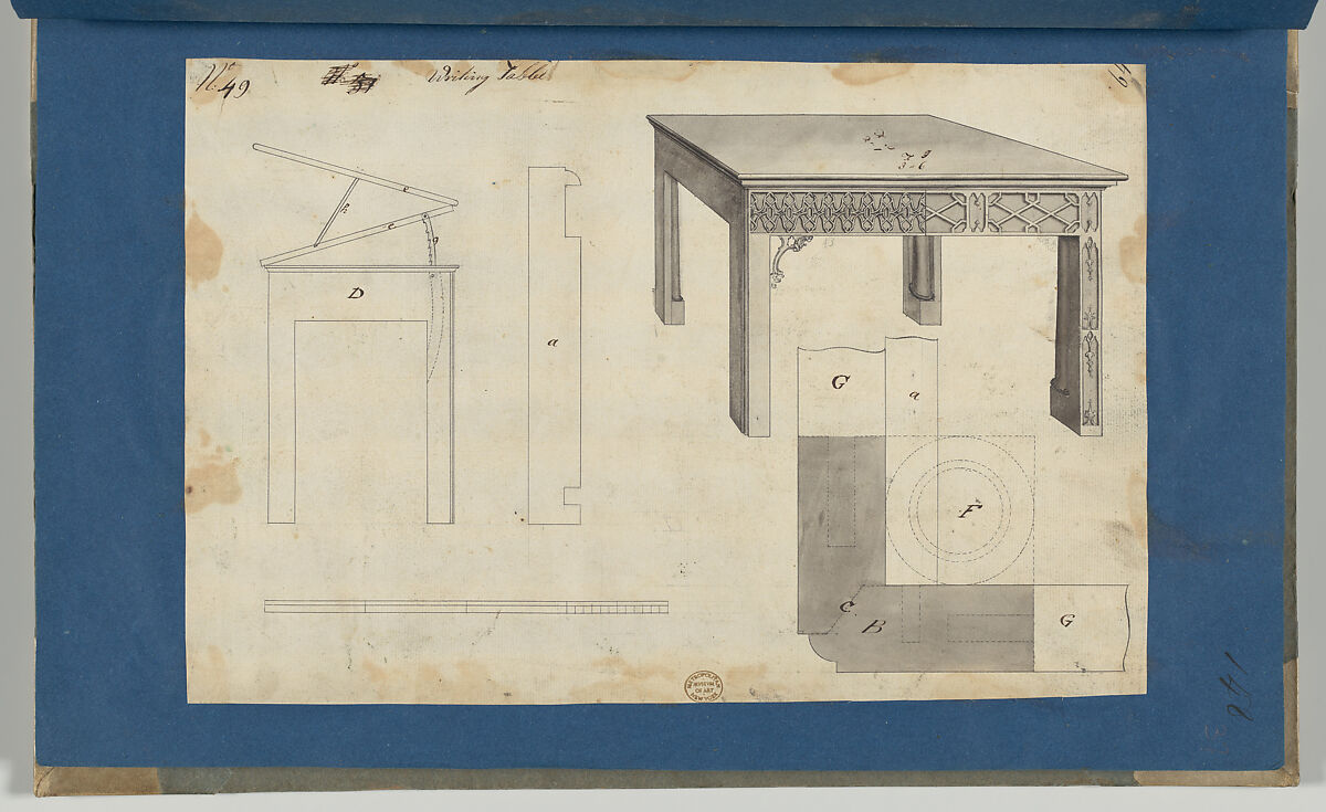 Writing Table, from Chippendale Drawings, Vol. II, Thomas Chippendale (British, baptised Otley, West Yorkshire 1718–1779 London), Black ink, gray wash