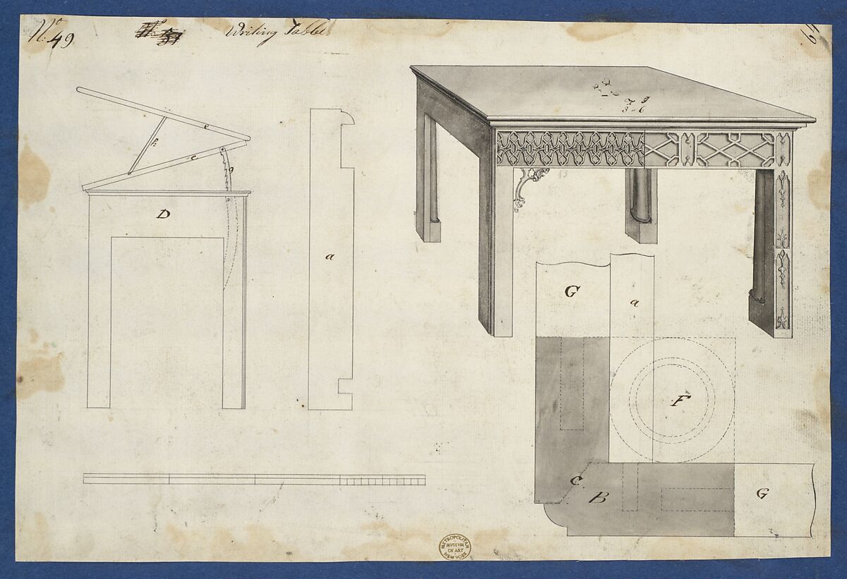 Writing Table, from Chippendale Drawings, Vol. II, Thomas Chippendale  British, Black ink, gray wash