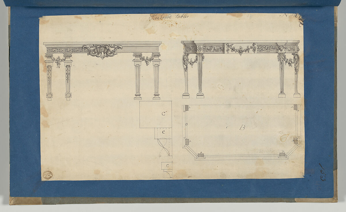 Sideboard Tables, from Chippendale Drawings, Vol. II, Thomas Chippendale (British, baptised Otley, West Yorkshire 1718–1779 London), Black ink, gray wash