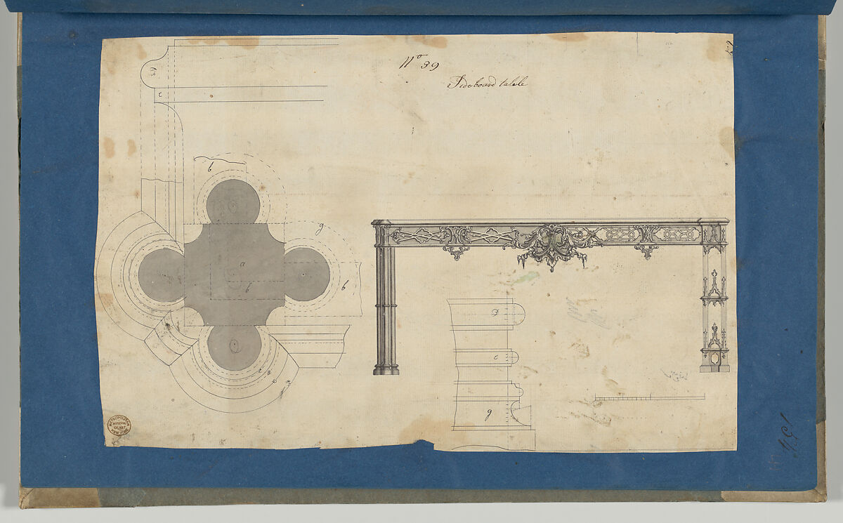 Sideboard Table, from Chippendale Drawings, Vol. II, Thomas Chippendale (British, baptised Otley, West Yorkshire 1718–1779 London), Black ink, gray wash
