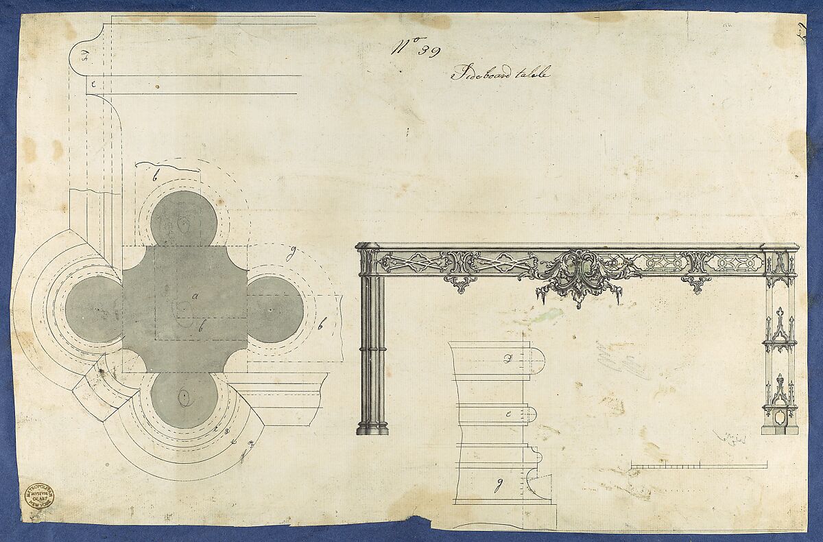 Sideboard Table, from Chippendale Drawings, Vol. II, Thomas Chippendale (British, baptised Otley, West Yorkshire 1718–1779 London), Black ink, gray wash 