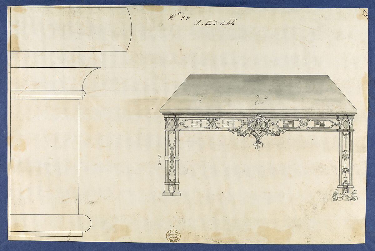 Sideboard Table, from Chippendale Drawings, Vol. II, Thomas Chippendale (British, baptised Otley, West Yorkshire 1718–1779 London), Black ink, gray wash 