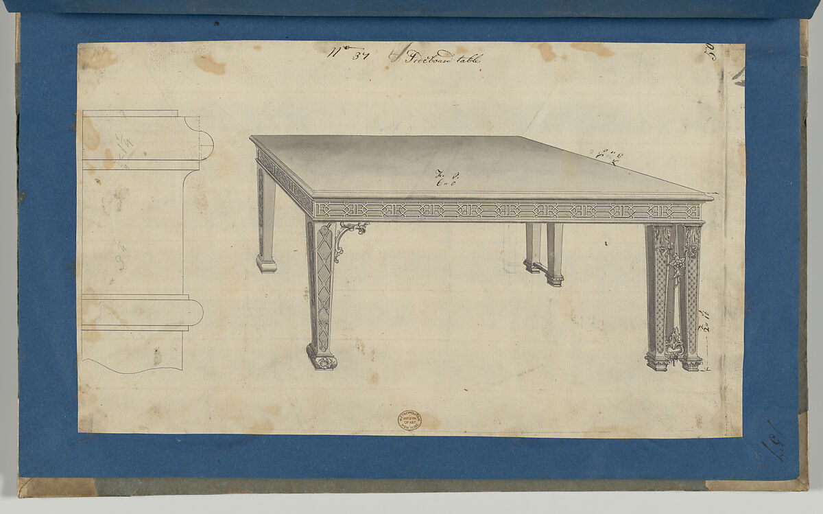 Sideboard Table, from Chippendale Drawings, Vol. II, Thomas Chippendale (British, baptised Otley, West Yorkshire 1718–1779 London), Black ink, with brush and gray wash