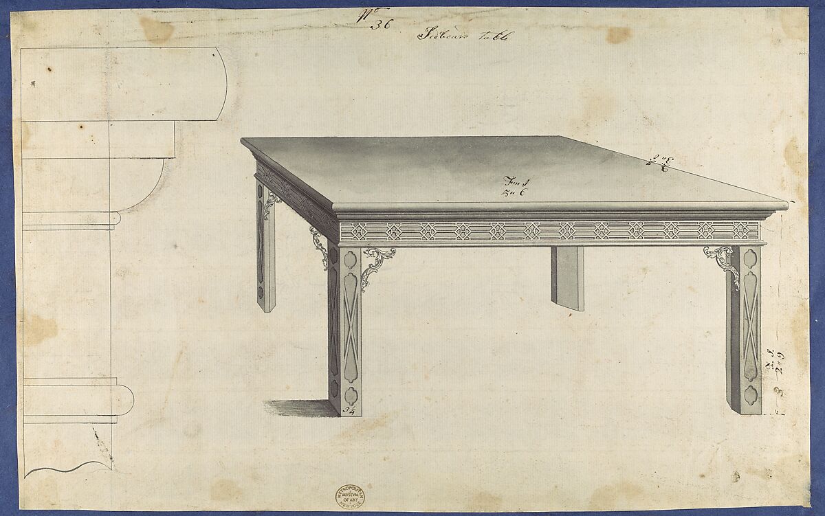 Sideboard Table, from Chippendale Drawings, Vol. II, Thomas Chippendale (British, baptised Otley, West Yorkshire 1718–1779 London), Black ink, gray wash 