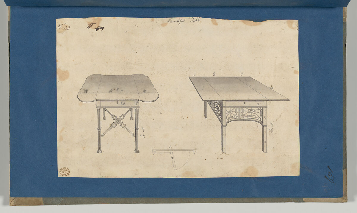 Breakfast Tables, from Chippendale Drawings, Vol. II, Thomas Chippendale (British, baptised Otley, West Yorkshire 1718–1779 London), Black ink, gray wash