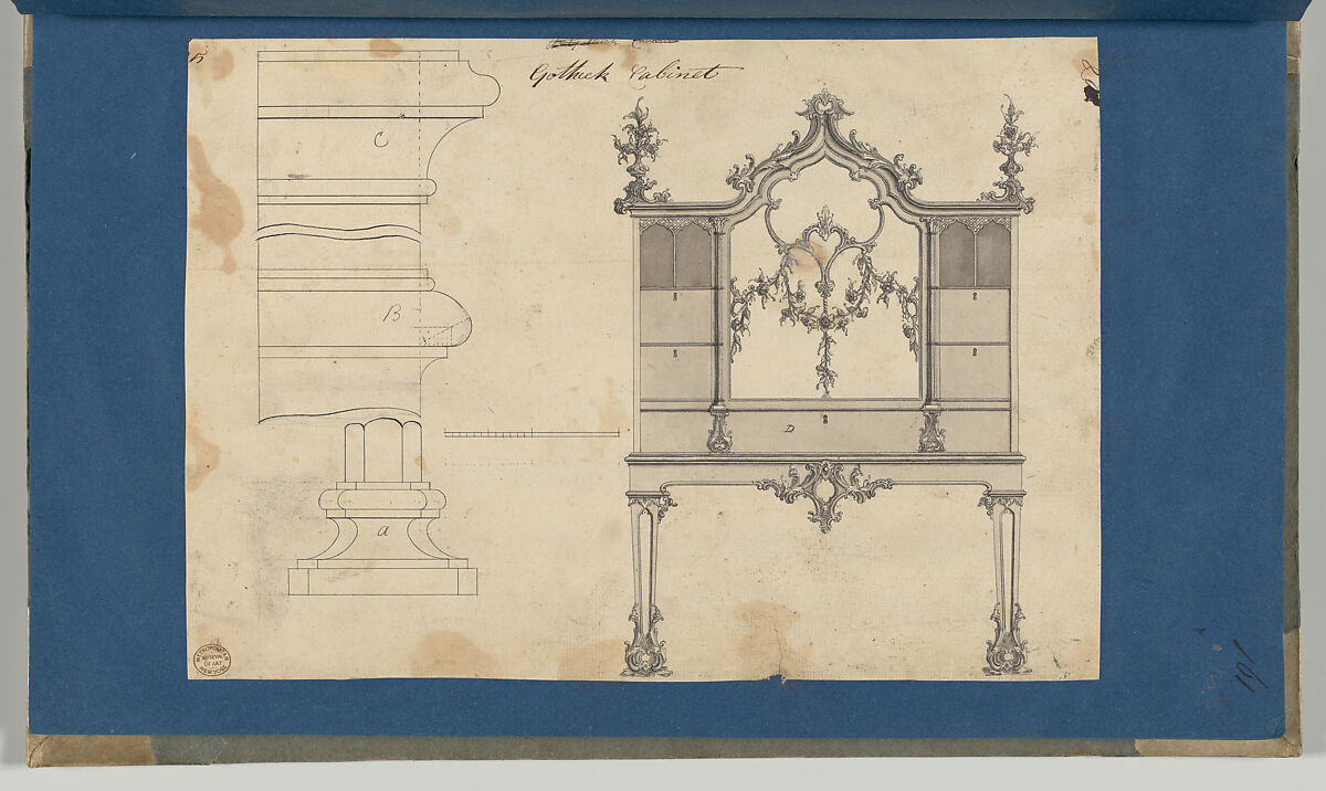 Gothick [Gothic] Cabinet, from Chippendale Drawings, Vol. II, Thomas Chippendale (British, baptised Otley, West Yorkshire 1718–1779 London), Black ink, gray wash