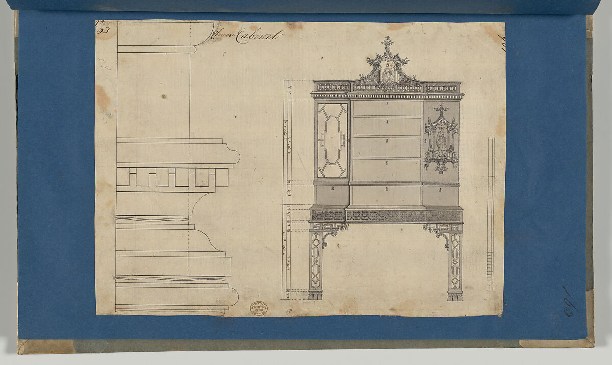 Chinese Cabinet, from Chippendale Drawings, Vol. II, Thomas Chippendale (British, baptised Otley, West Yorkshire 1718–1779 London), Black ink, gray wash