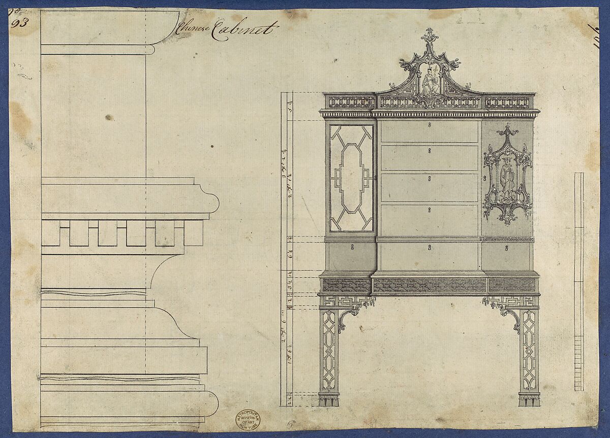Chinese Cabinet, from Chippendale Drawings, Vol. II, Thomas Chippendale (British, baptised Otley, West Yorkshire 1718–1779 London), Black ink, gray wash 