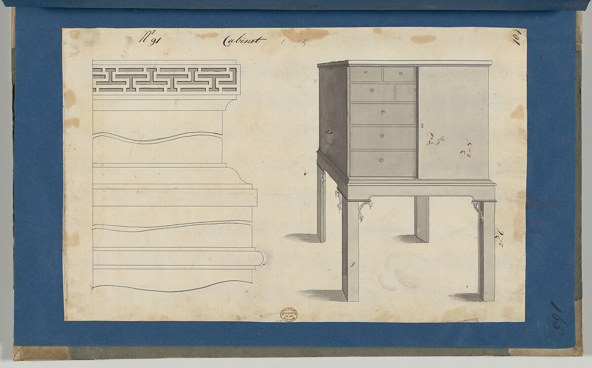 Cabinet, from Chippendale Drawings, Vol. II, Thomas Chippendale (British, baptised Otley, West Yorkshire 1718–1779 London), Black ink, gray wash