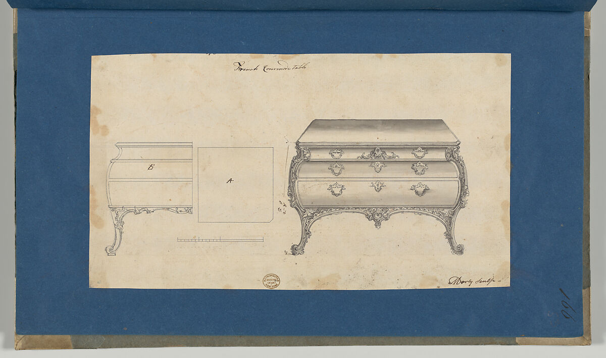 French Commode Table, from Chippendale Drawings, Vol. II, Thomas Chippendale (British, baptised Otley, West Yorkshire 1718–1779 London), Black ink, gray wash