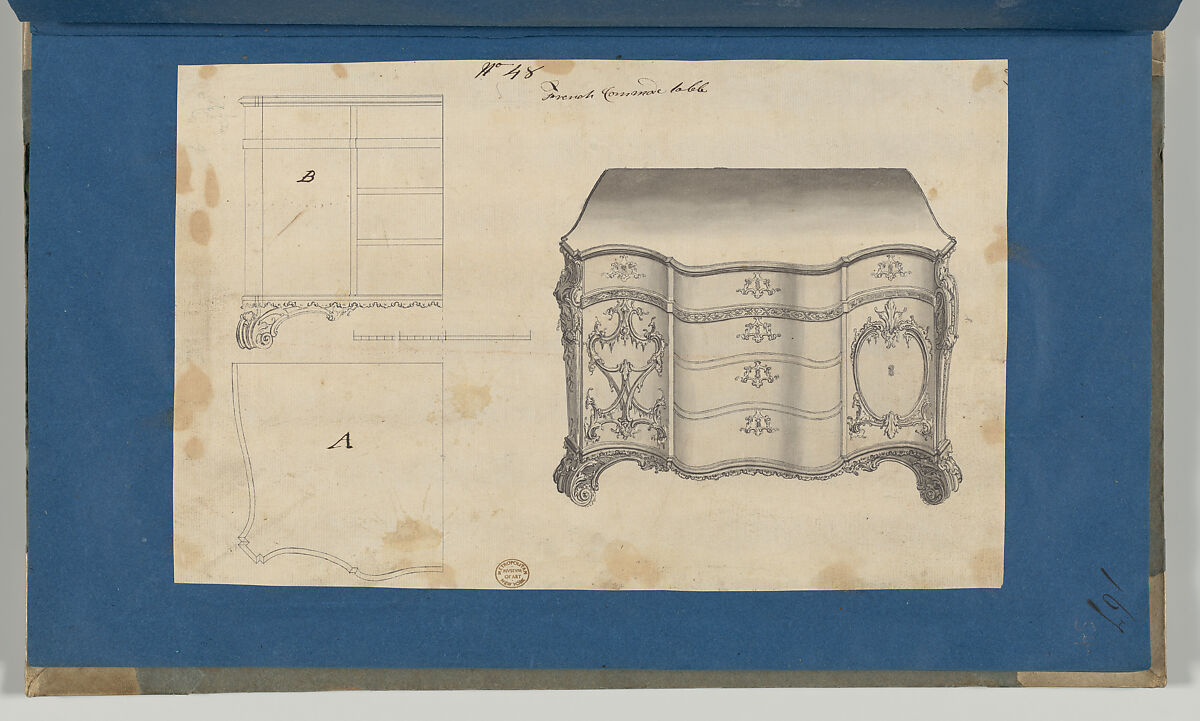 French Commode Table, from Chippendale Drawings, Vol. II, Thomas Chippendale (British, baptised Otley, West Yorkshire 1718–1779 London), Black ink, gray wash