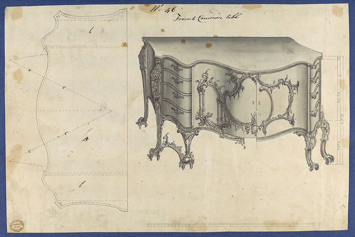 French Commode Table, from Chippendale Drawings, Vol. II, Thomas Chippendale (British, baptised Otley, West Yorkshire 1718–1779 London), Black ink, gray wash 