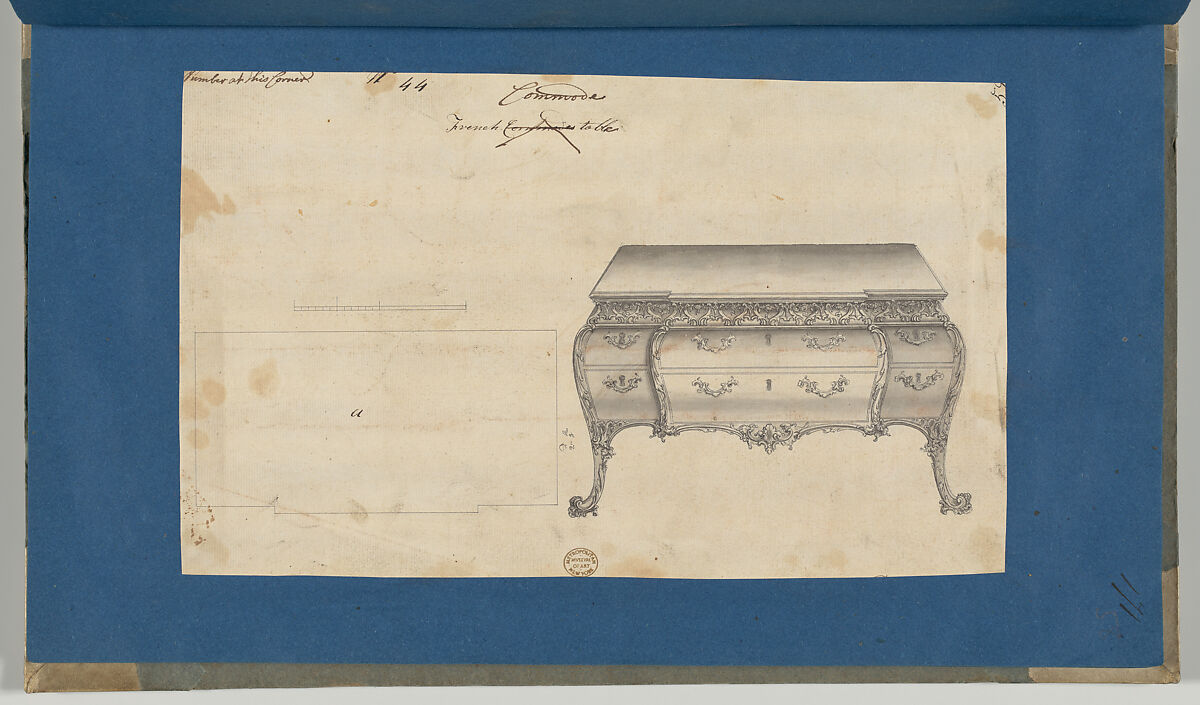 French Commode Table, from Chippendale Drawings, Vol. II, Thomas Chippendale (British, baptised Otley, West Yorkshire 1718–1779 London), Black ink, gray wash