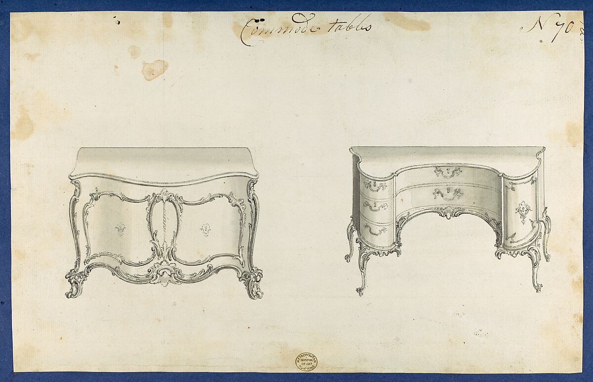 Commode Tables, from Chippendale Drawings, Vol. II, Thomas Chippendale (British, baptised Otley, West Yorkshire 1718–1779 London), Black ink, gray wash 