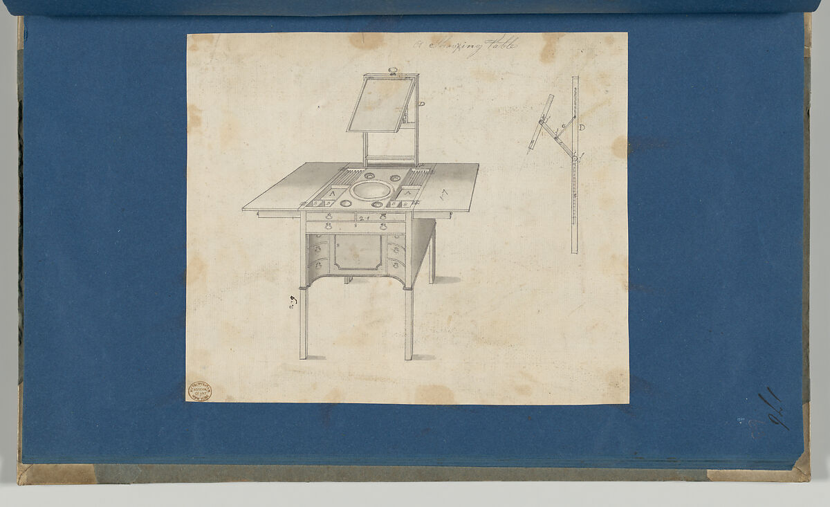Shaving Table, from Chippendale Drawings, Vol. II, Thomas Chippendale (British, baptised Otley, West Yorkshire 1718–1779 London), Black ink, gray wash