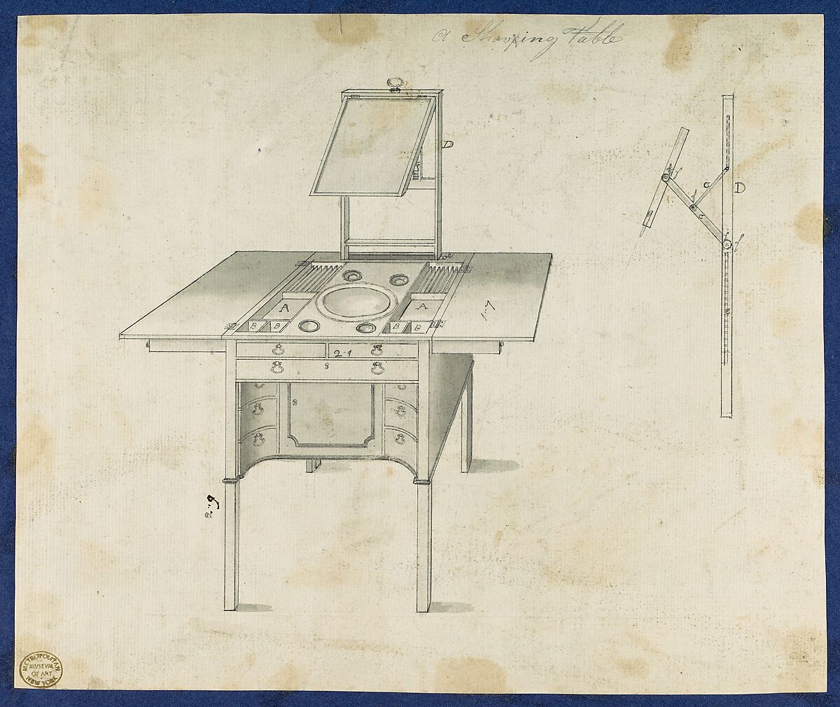 Shaving Table, from Chippendale Drawings, Vol. II, Thomas Chippendale (British, baptised Otley, West Yorkshire 1718–1779 London), Black ink, gray wash 