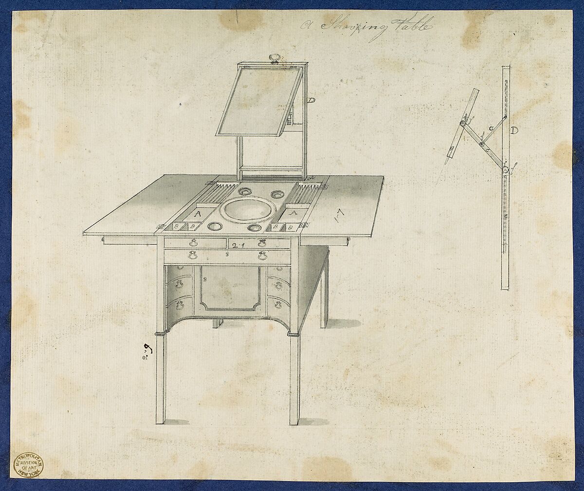 Shaving Table, from Chippendale Drawings, Vol. II, Thomas Chippendale  British, Black ink, gray wash