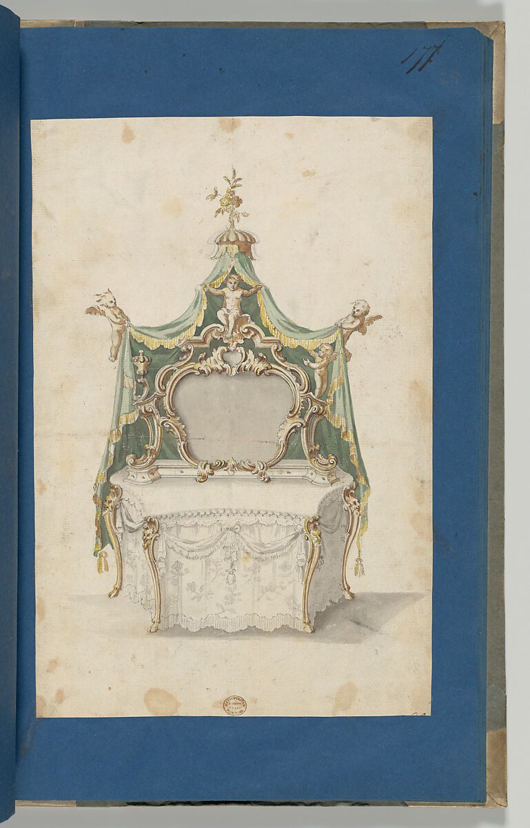Toilet Table, from Chippendale Drawings, Vol. II, Thomas Chippendale (British, baptised Otley, West Yorkshire 1718–1779 London), Black ink, gray, green and brown washes
