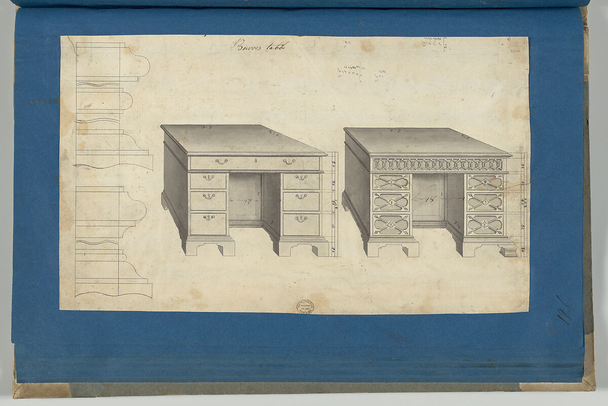 Bureau Tables, from Chippendale Drawings, Vol. II, Thomas Chippendale (British, baptised Otley, West Yorkshire 1718–1779 London), Black ink, gray wash