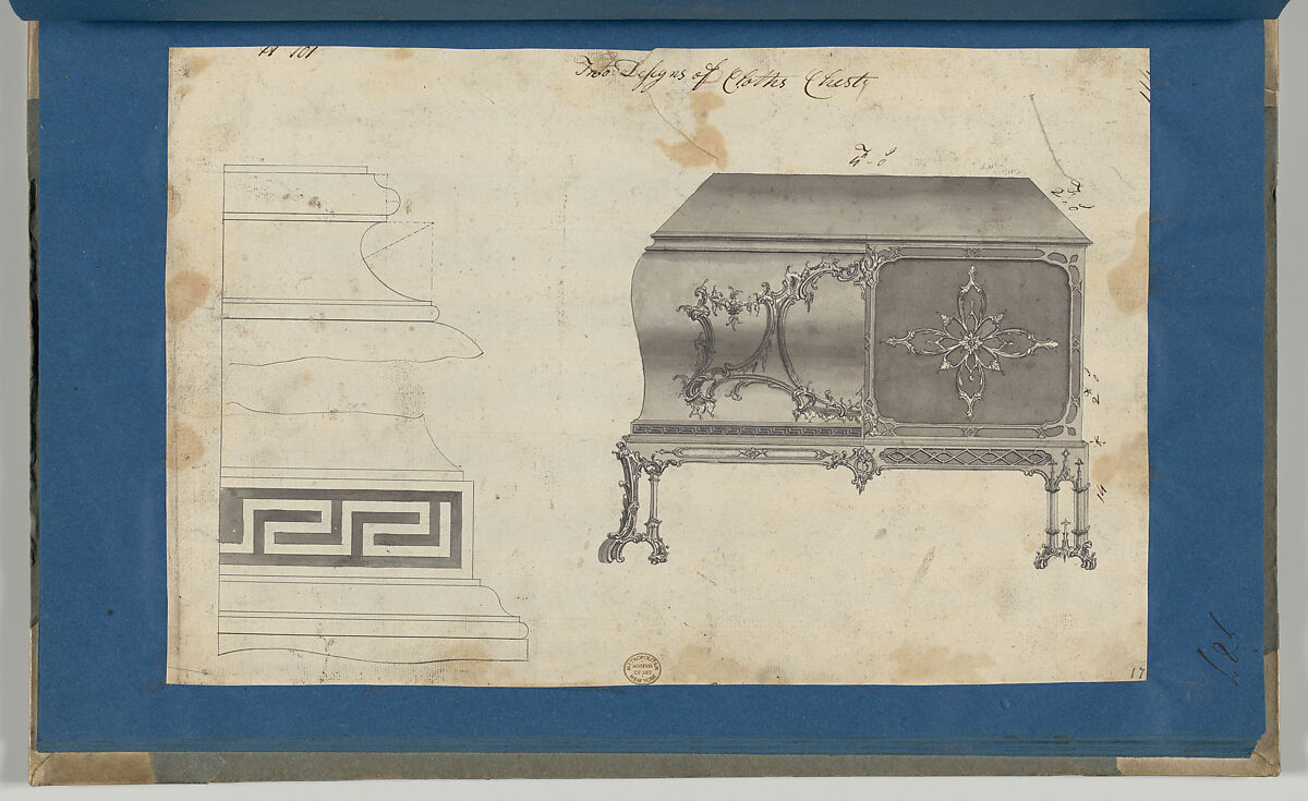 Two Designs for Clothes Chest, from Chippendale Drawings, Vol. II, Thomas Chippendale (British, baptised Otley, West Yorkshire 1718–1779 London), Black ink, gray wash