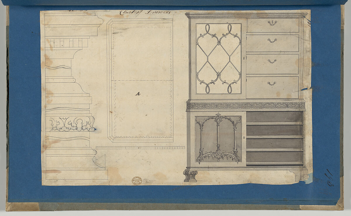 Chest of Drawers, from Chippendale Drawings, Vol. II, Thomas Chippendale (British, baptised Otley, West Yorkshire 1718–1779 London), Black ink, gray wash