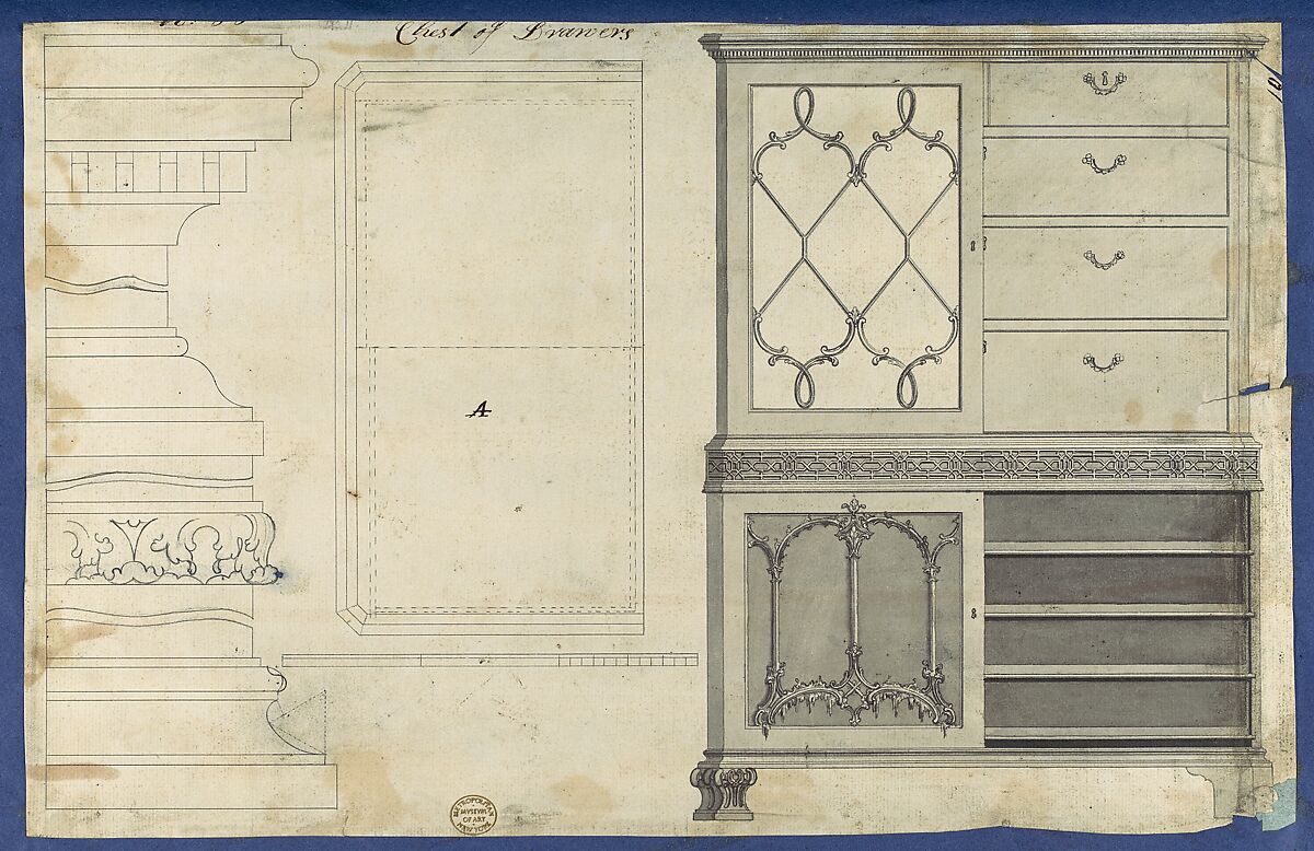 Chest of Drawers, from Chippendale Drawings, Vol. II, Thomas Chippendale (British, baptised Otley, West Yorkshire 1718–1779 London), Black ink, gray wash 