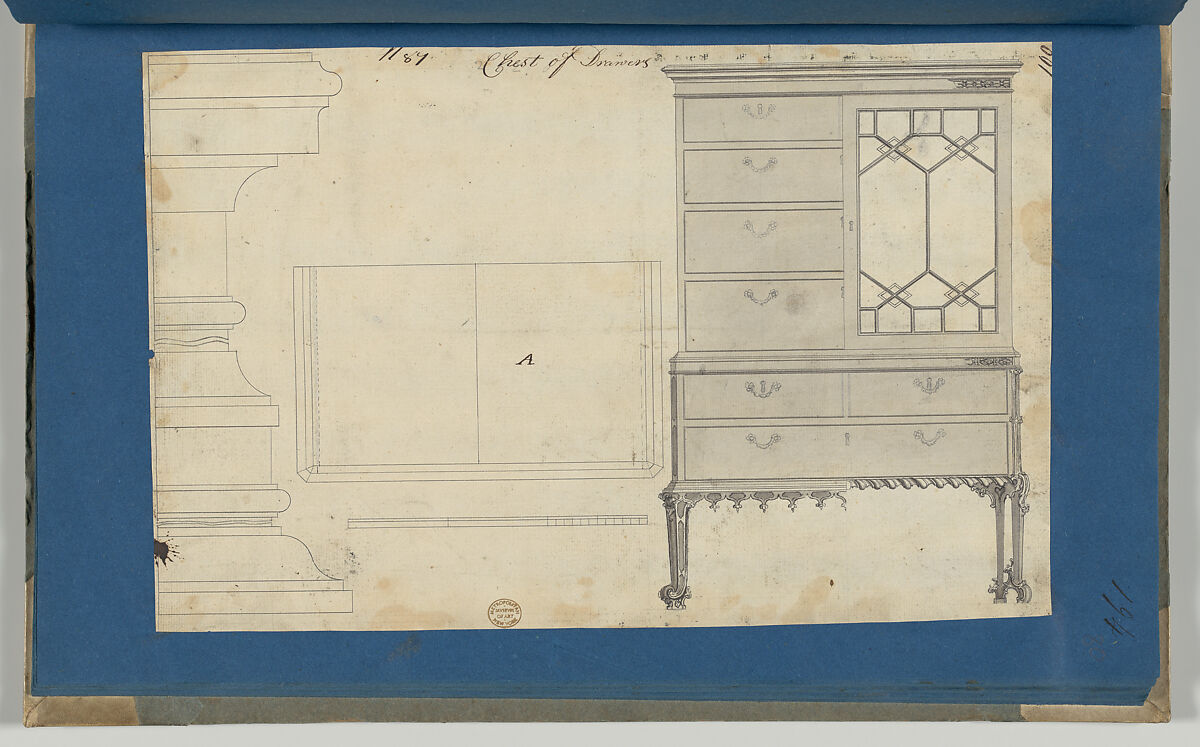 Chest of Drawers, from Chippendale Drawings, Vol. II, Thomas Chippendale (British, baptised Otley, West Yorkshire 1718–1779 London), Black ink, gray wash