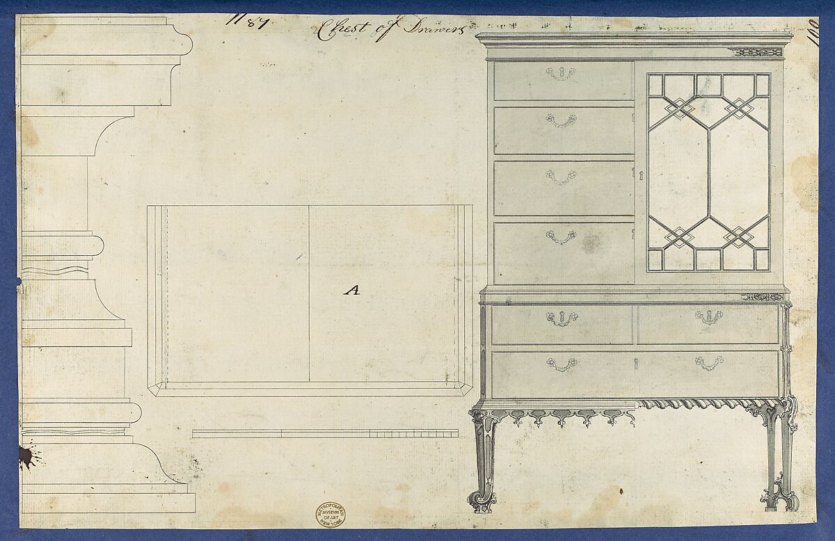 Chest of Drawers, from Chippendale Drawings, Vol. II, Thomas Chippendale (British, baptised Otley, West Yorkshire 1718–1779 London), Black ink, gray wash 