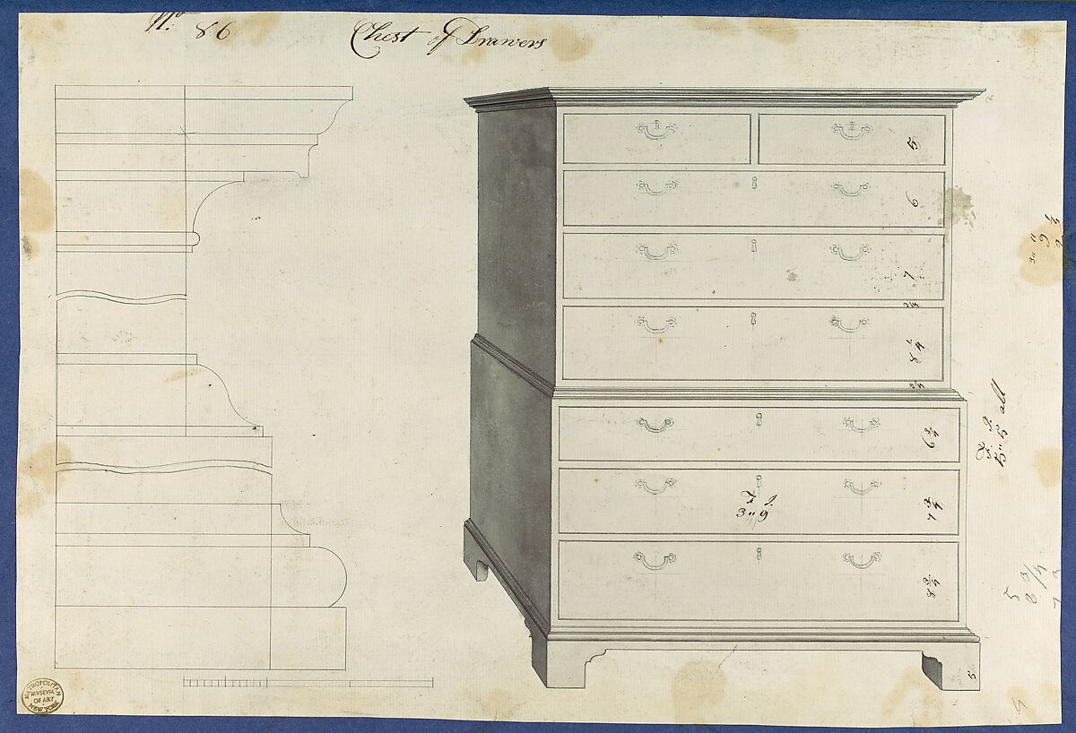 Chest of Drawers, from Chippendale Drawings, Vol. II, Thomas Chippendale (British, baptised Otley, West Yorkshire 1718–1779 London), Black ink, gray wash 