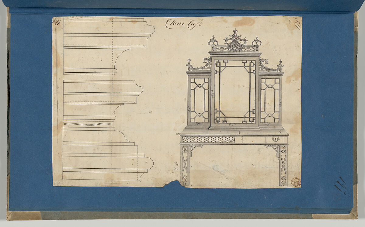 China Case, from Chippendale Drawings, Vol. II, Thomas Chippendale (British, baptised Otley, West Yorkshire 1718–1779 London), Black ink, gray wash