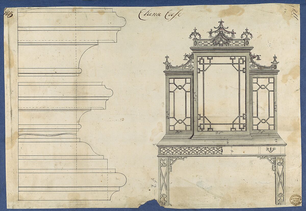 China Case, from Chippendale Drawings, Vol. II, Thomas Chippendale (British, baptised Otley, West Yorkshire 1718–1779 London), Black ink, gray wash 