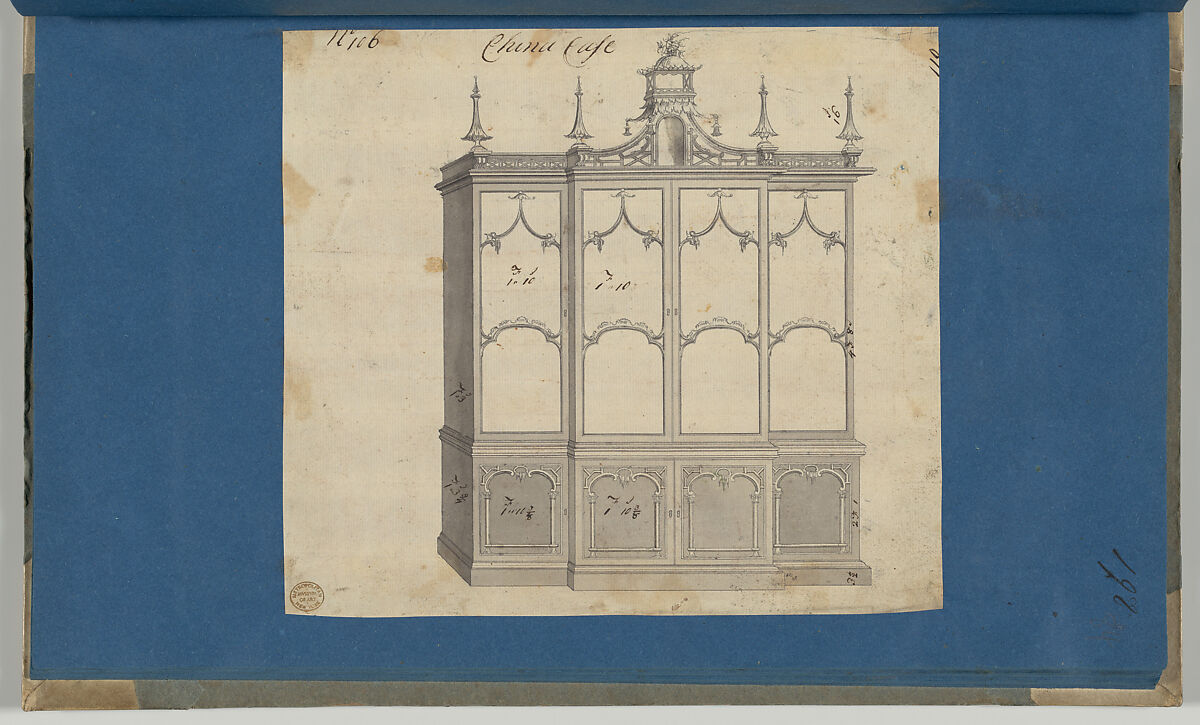 China Case, from Chippendale Drawings, Vol. II, Thomas Chippendale (British, baptised Otley, West Yorkshire 1718–1779 London), Black ink, gray wash
