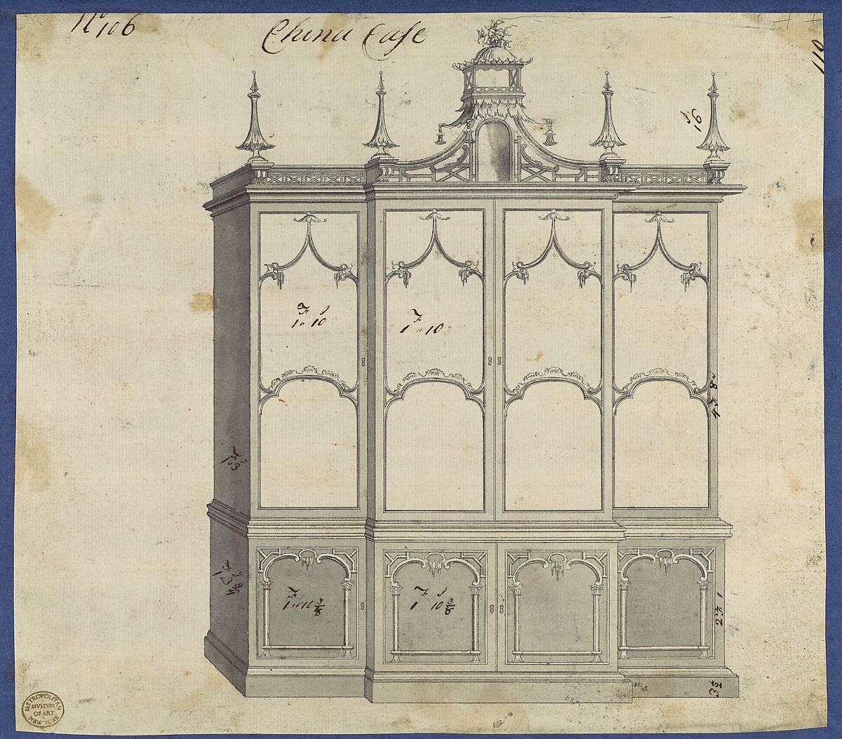 China Case, from Chippendale Drawings, Vol. II, Thomas Chippendale (British, baptised Otley, West Yorkshire 1718–1779 London), Black ink, gray wash 