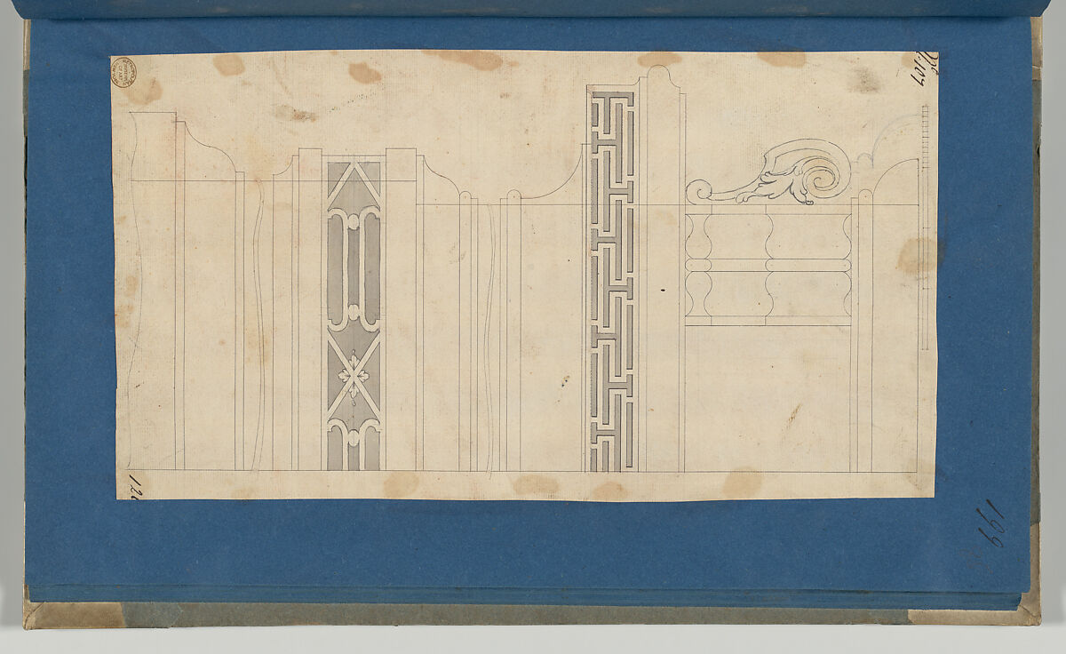 Moldings and Fretwork for China Case, from Chippendale Drawings, Vol. II, Thomas Chippendale (British, baptised Otley, West Yorkshire 1718–1779 London), Black ink, gray wash
