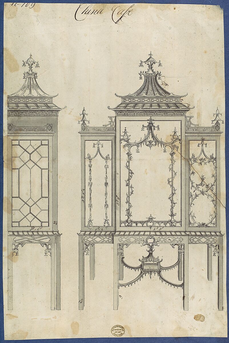 China Case, from Chippendale Drawings, Vol. II, Thomas Chippendale (British, baptised Otley, West Yorkshire 1718–1779 London), Black ink, gray wash 