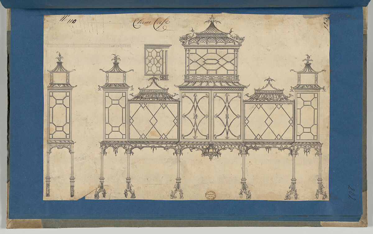 China Case, from Chippendale Drawings, Vol. II, Thomas Chippendale (British, baptised Otley, West Yorkshire 1718–1779 London), Black ink, gray wash