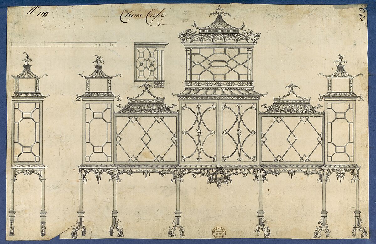China Case, from Chippendale Drawings, Vol. II, Thomas Chippendale (British, baptised Otley, West Yorkshire 1718–1779 London), Black ink, gray wash 