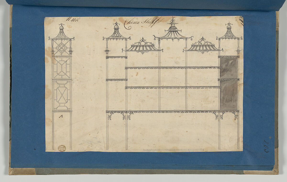 China Shelf, from Chippendale Drawings, Vol. II, Thomas Chippendale (British, baptised Otley, West Yorkshire 1718–1779 London), Black ink, gray wash