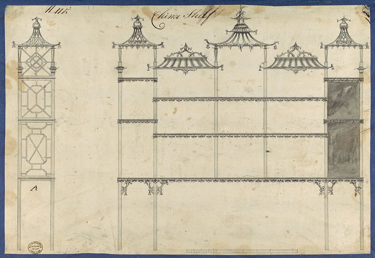 China Shelf, from Chippendale Drawings, Vol. II, Thomas Chippendale (British, baptised Otley, West Yorkshire 1718–1779 London), Black ink, gray wash 