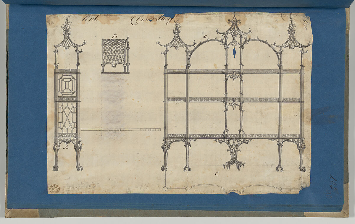 China Shelf, from Chippendale Drawings, Vol. II, Thomas Chippendale (British, baptised Otley, West Yorkshire 1718–1779 London), Black ink, gray wash