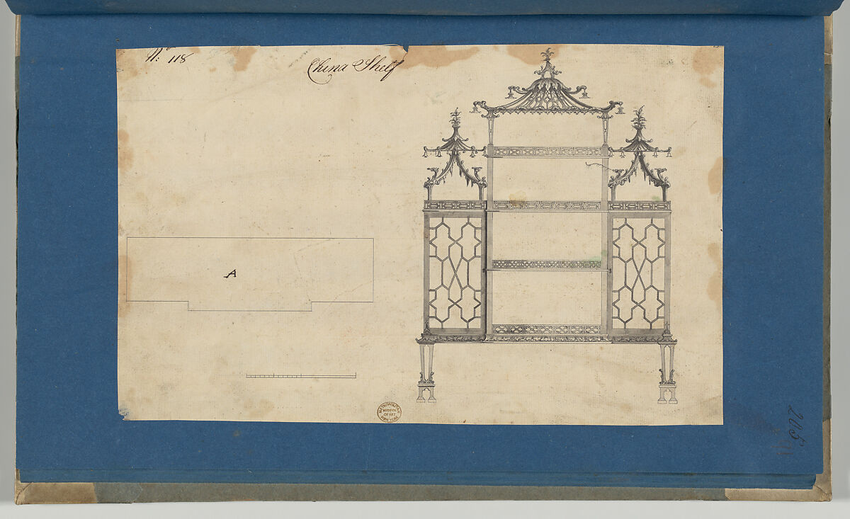 China Shelf, from Chippendale Drawings, Vol. II, Thomas Chippendale (British, baptised Otley, West Yorkshire 1718–1779 London), Pen and black ink, brush and gray wash