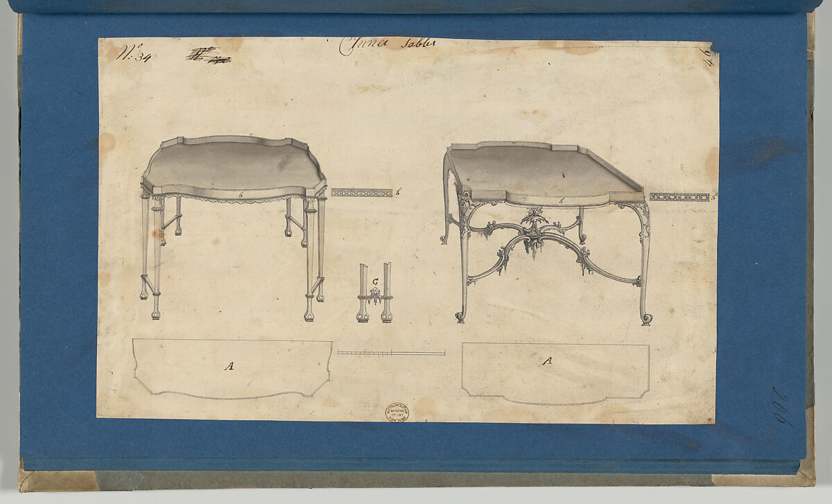 China Tables, from Chippendale Drawings, Vol. II, Thomas Chippendale (British, baptised Otley, West Yorkshire 1718–1779 London), Black ink, gray wash