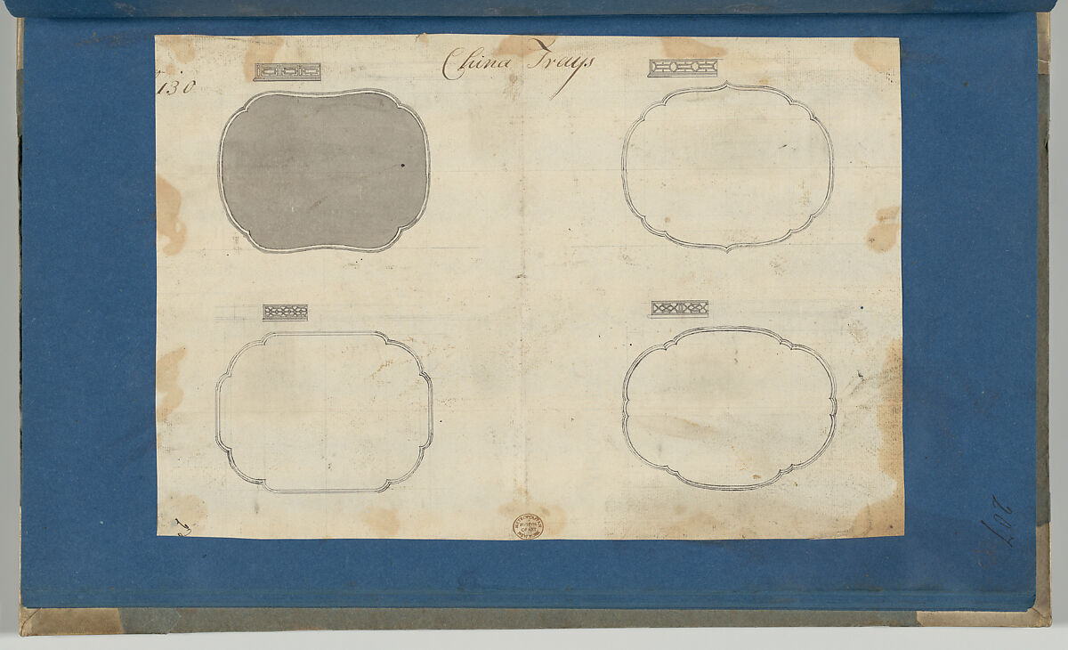 China Trays, from Chippendale Drawings, Vol. II, Thomas Chippendale (British, baptised Otley, West Yorkshire 1718–1779 London), Black ink, gray wash