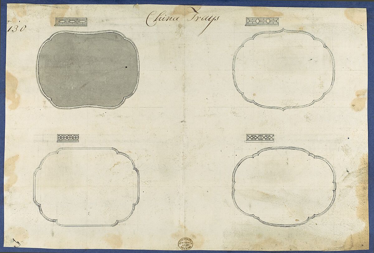China Trays, from Chippendale Drawings, Vol. II, Thomas Chippendale (British, baptised Otley, West Yorkshire 1718–1779 London), Black ink, gray wash 
