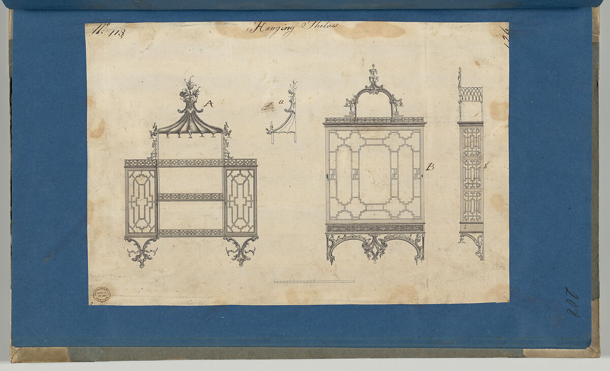 Hanging Shelves, from Chippendale Drawings, Vol. II, Thomas Chippendale (British, baptised Otley, West Yorkshire 1718–1779 London), Black ink, gray wash