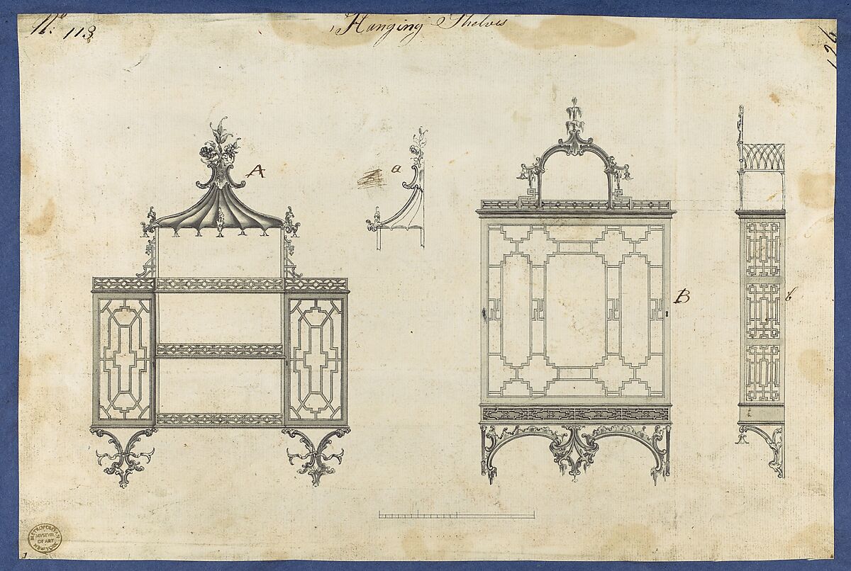 Hanging Shelves, from Chippendale Drawings, Vol. II, Thomas Chippendale (British, baptised Otley, West Yorkshire 1718–1779 London), Black ink, gray wash 